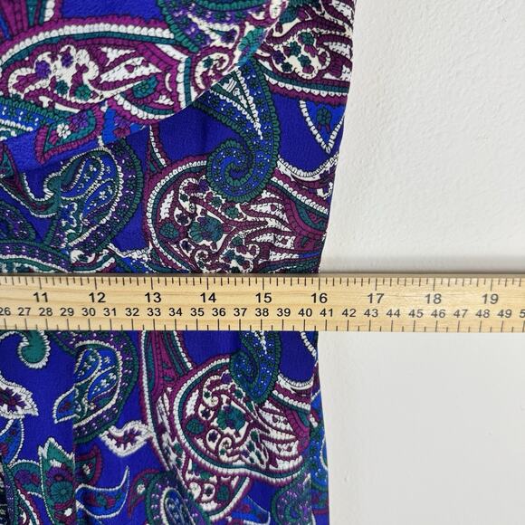 VTG Liz Claiborne Paisley LongSleeve Midi Dress Sz 8 BluePurpleTeal Fit & Flare - Picture 5 of 8